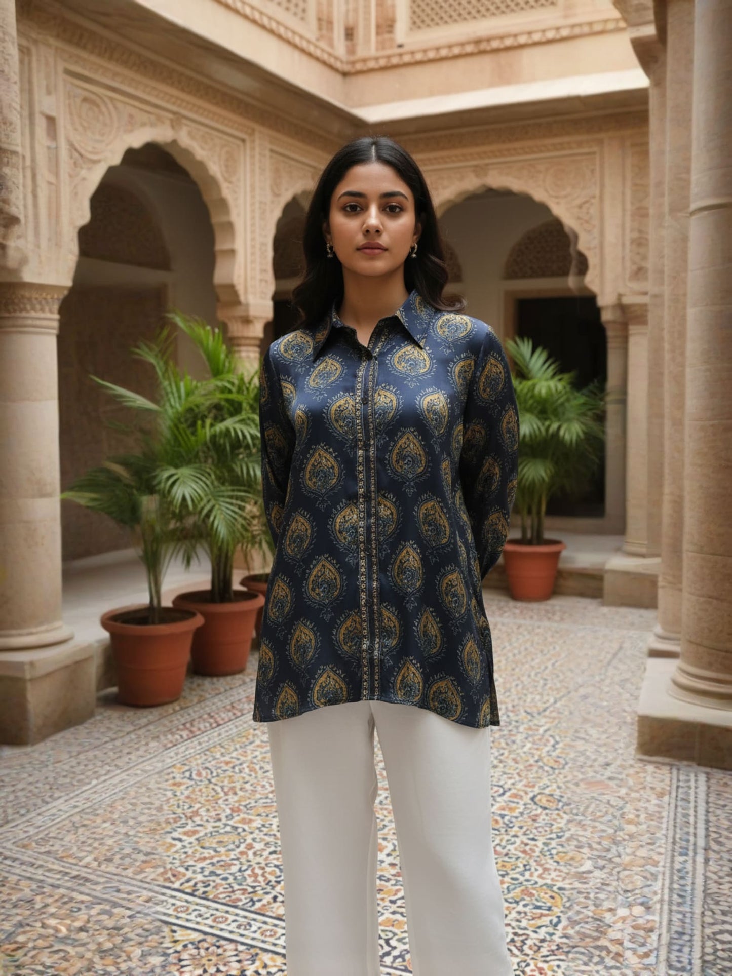 Slate Blue Ikat Print Shirt