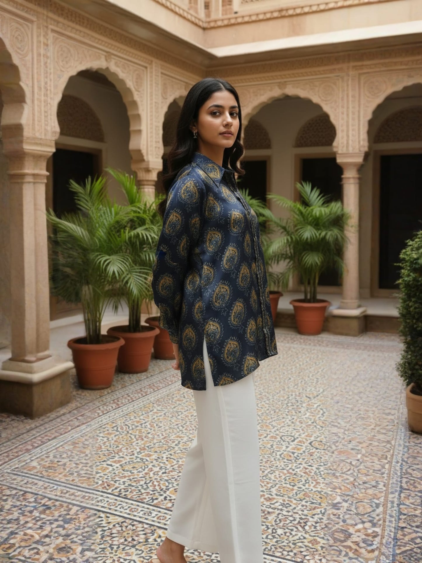 Slate Blue Ikat Print Shirt