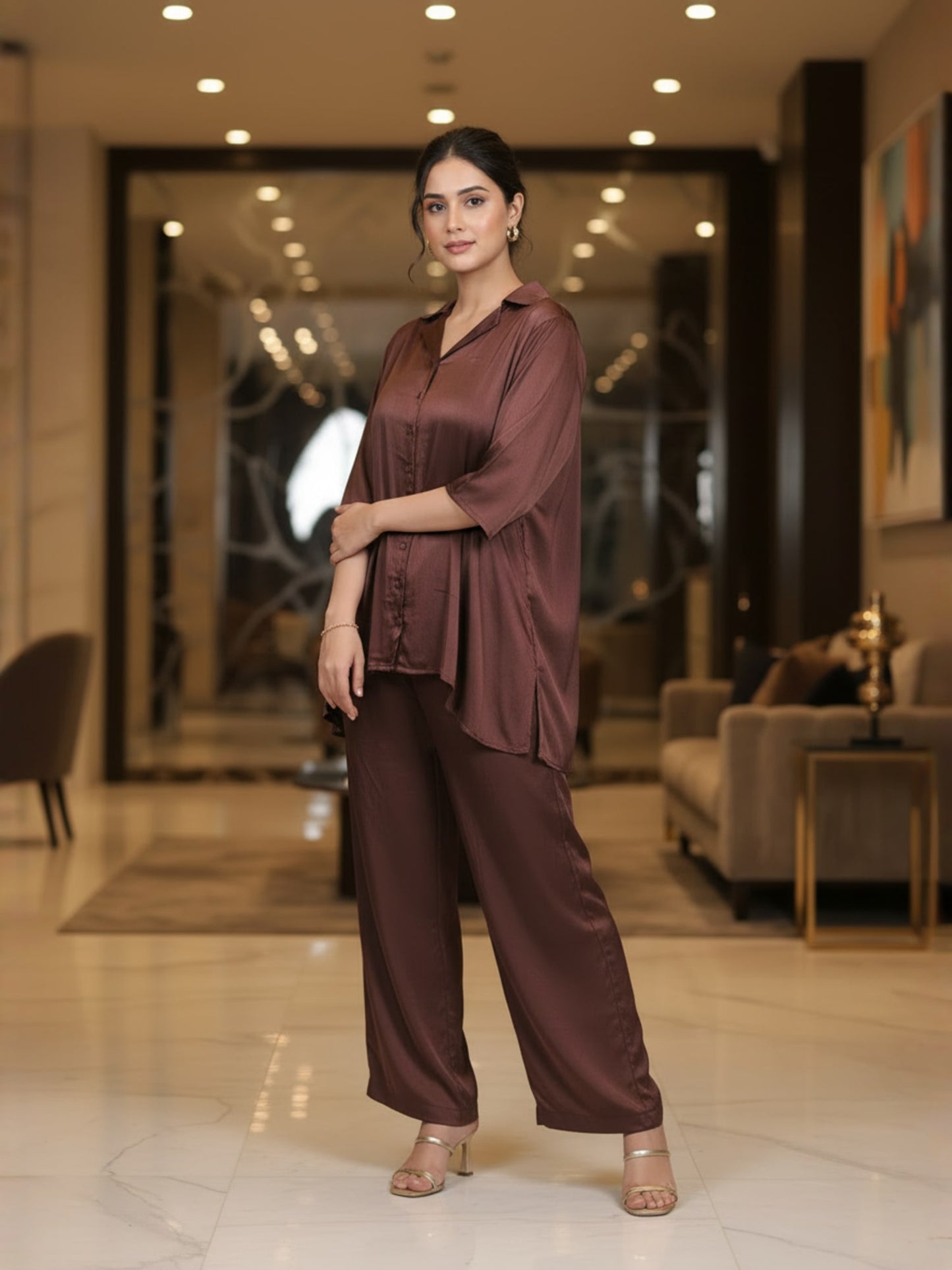 Chocolate Brown Satin Co-ord Set