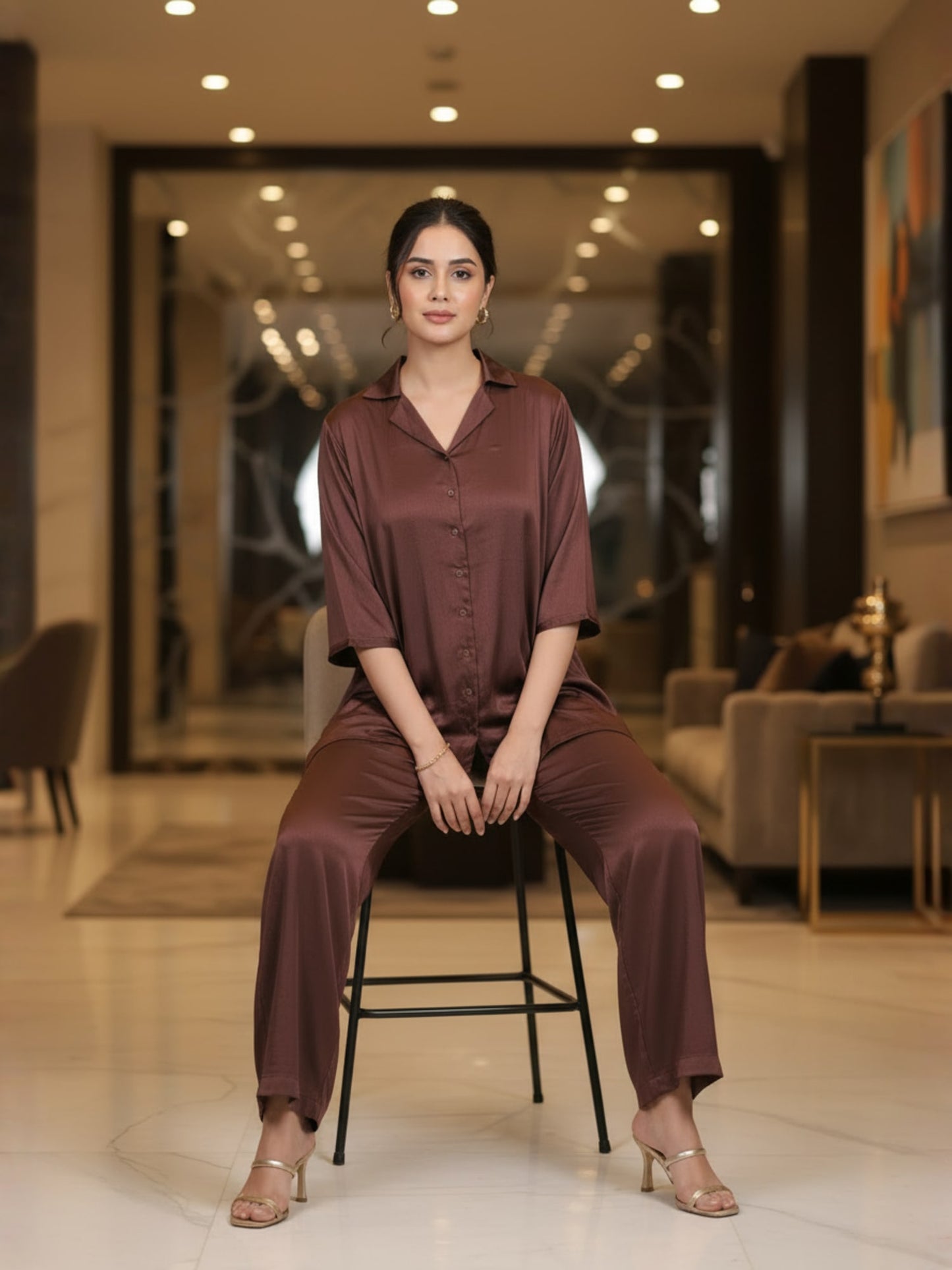 Chocolate Brown Satin Co-ord Set