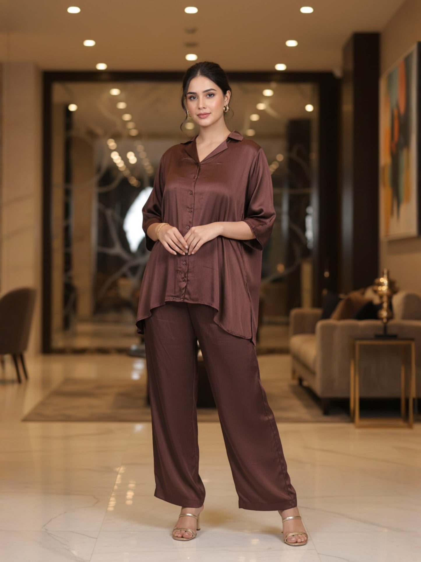 Chocolate Brown Satin Co-ord Set