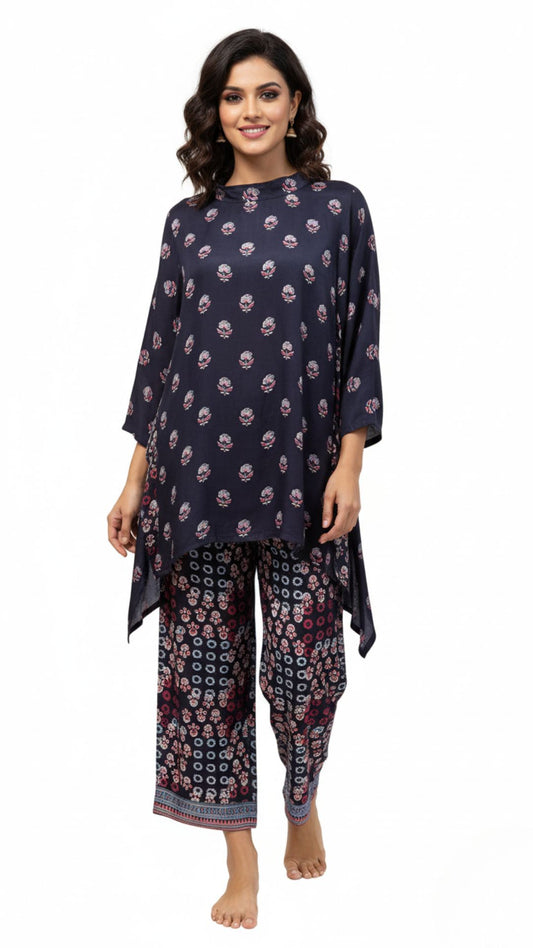Midnight Floral Modal Satin Kurta Set