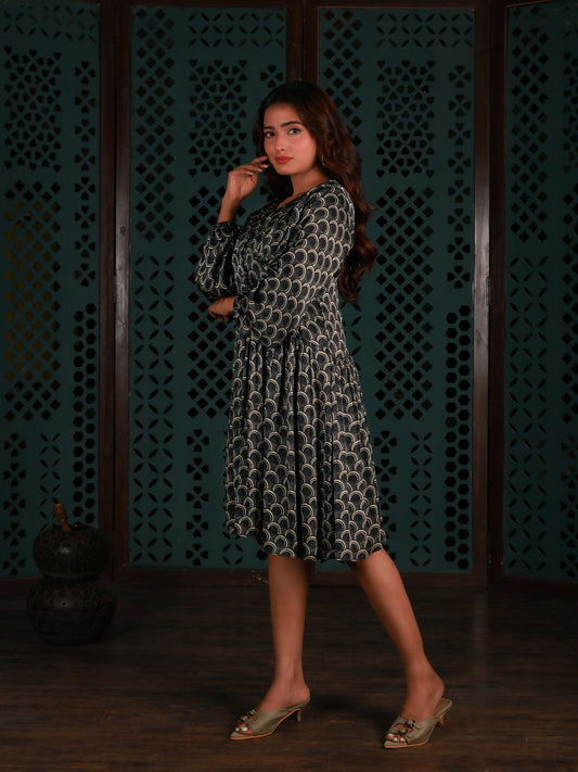 Black Pleated Short Dress