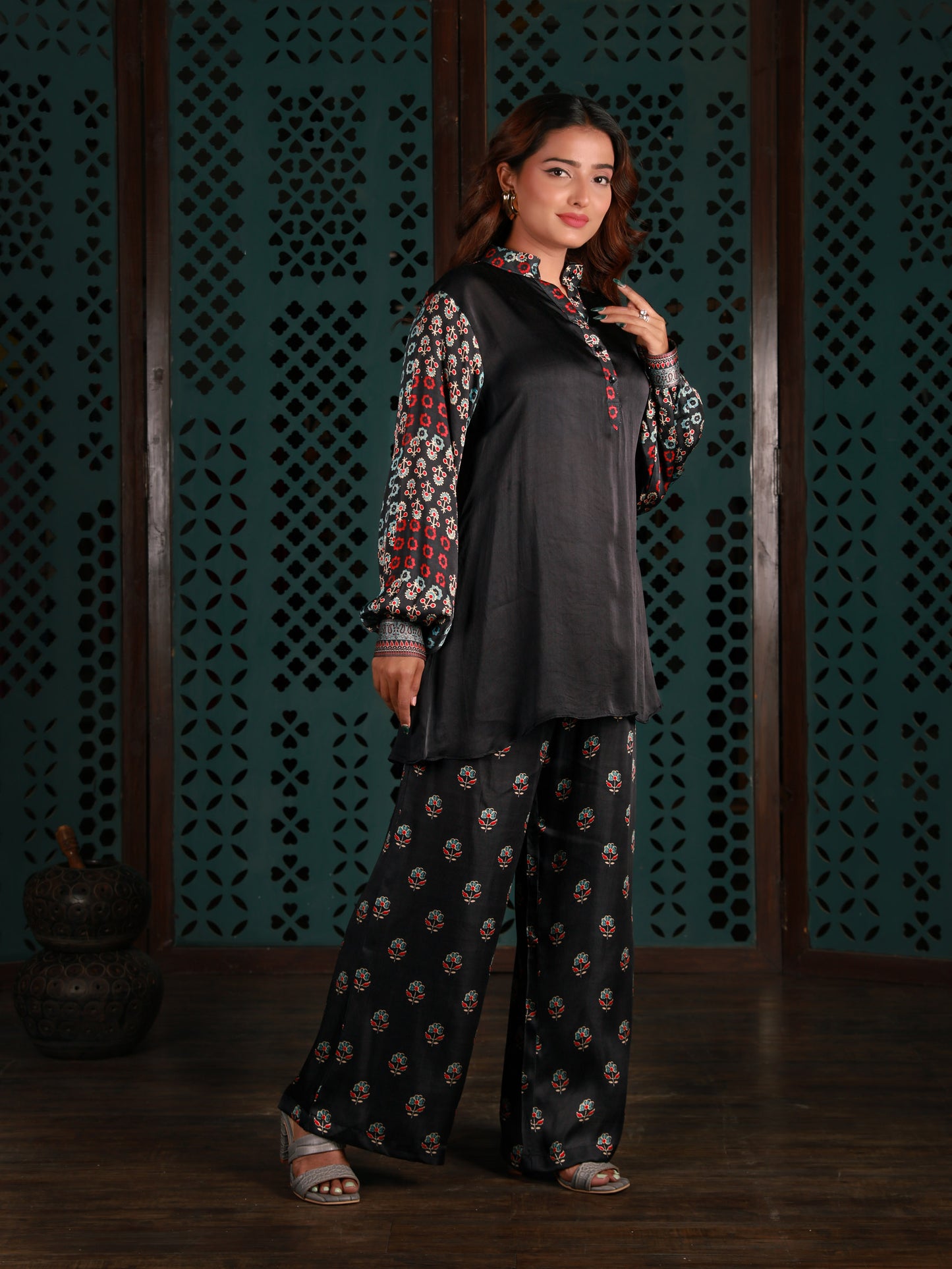 Black Printed Sleeve Co-ord Set