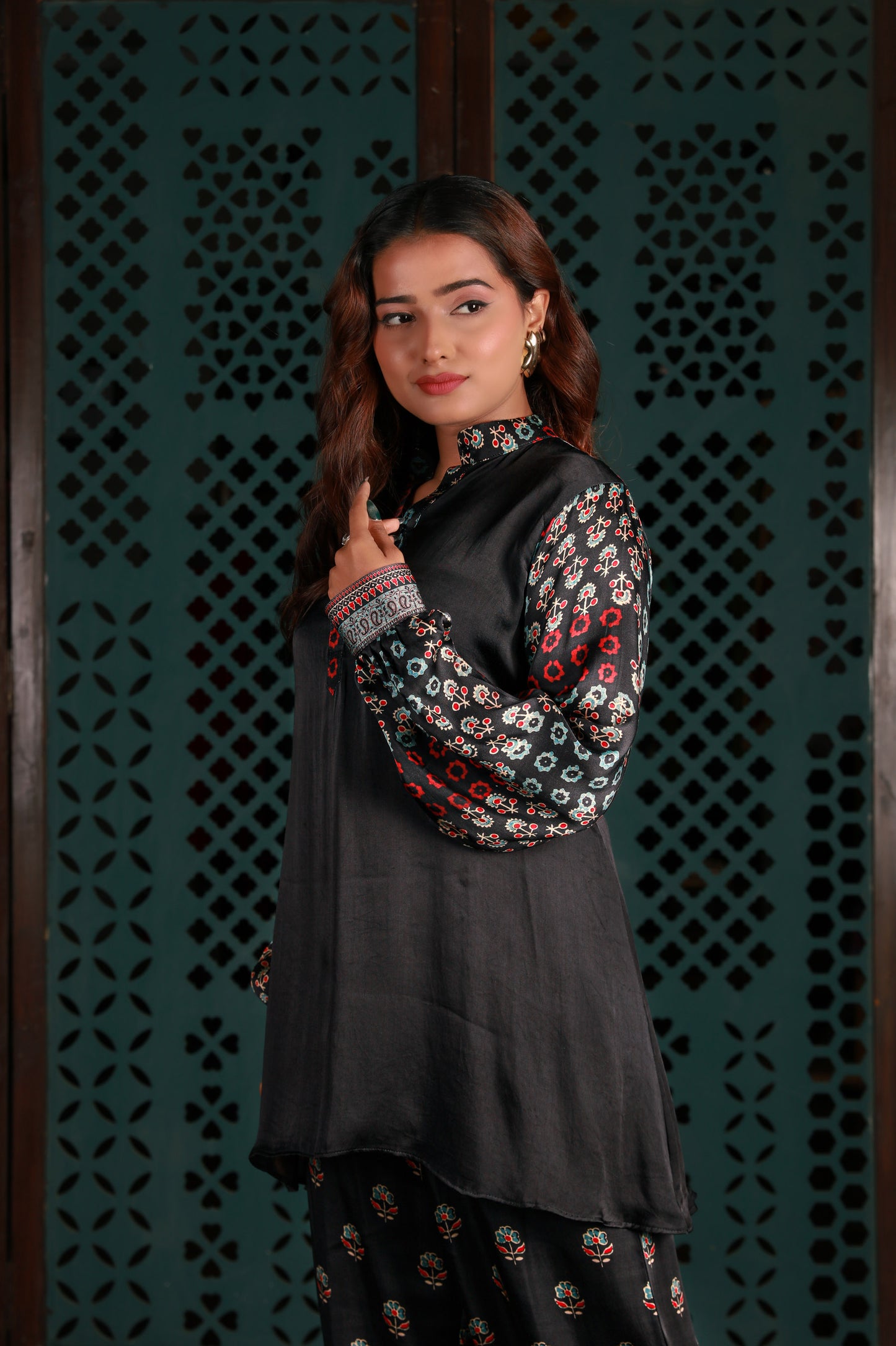 Black Printed Sleeve Co-ord Set