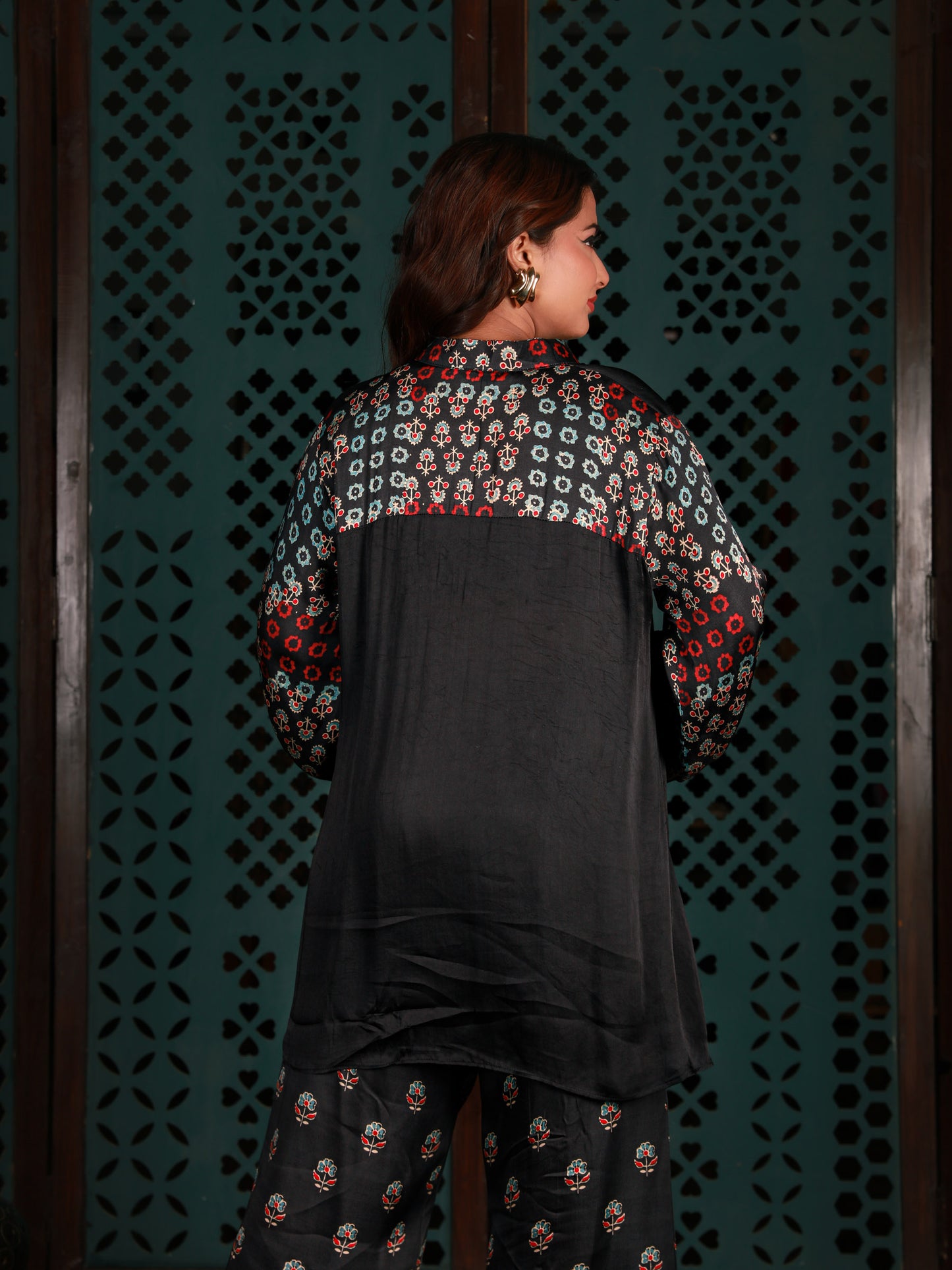Black Printed Sleeve Co-ord Set