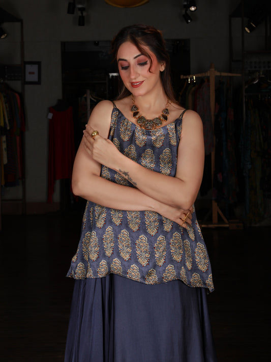 Midnight Blue Printed Spaghetti Top