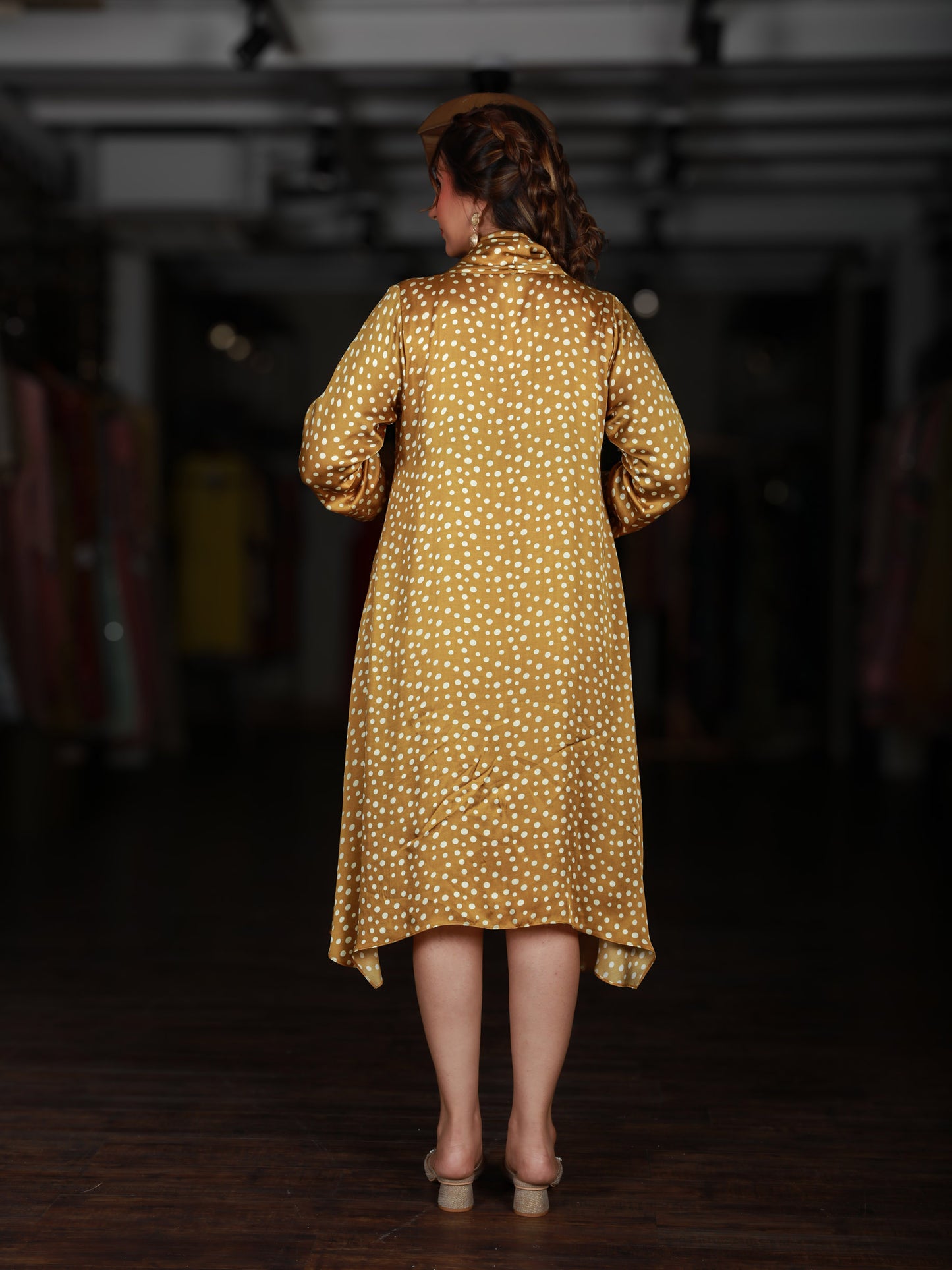 Yellow Polka Dot Cowl Neck Dress