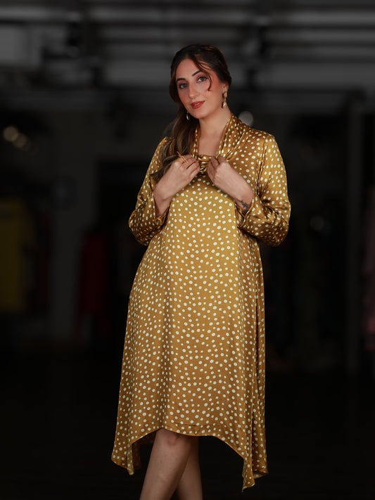 Yellow Polka Dot Cowl Neck Dress