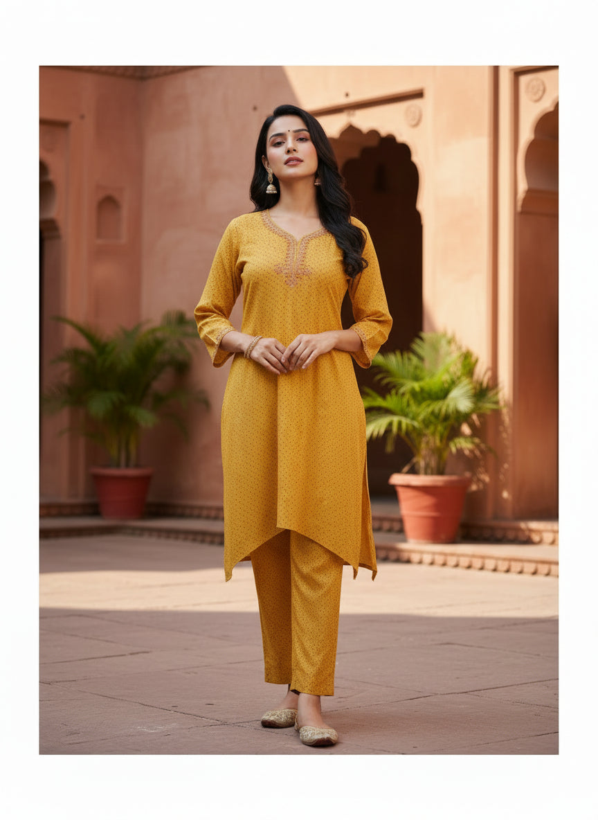 Mustard Yellow Chinon Chiffon Kurta Set