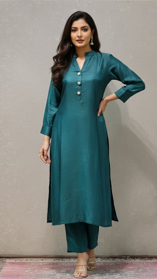 Teal Green Dola Silk Kurta Set