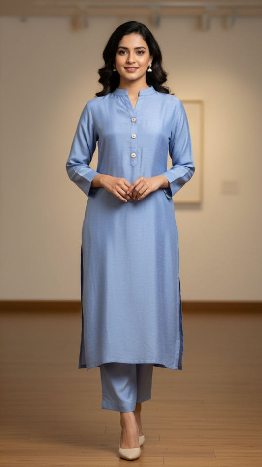 Powder Blue Dola Silk Kurta Set
