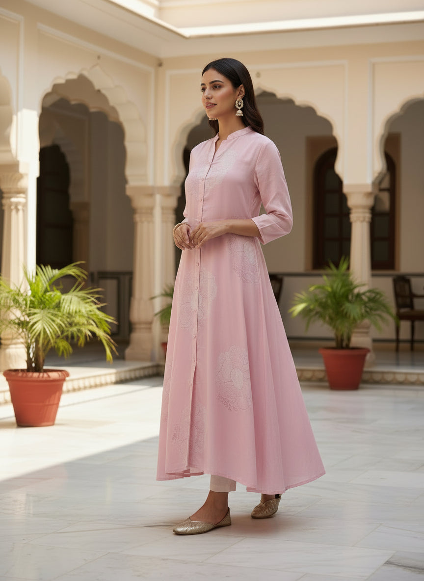 Blush Pink Muslin Button-Down Kurta Set