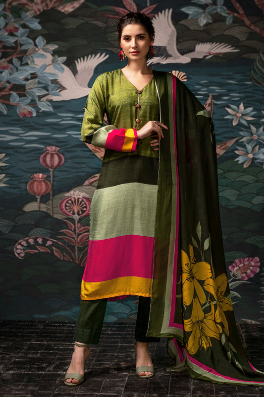 Pure Dola Silk Color-Block Straight Kurta Set