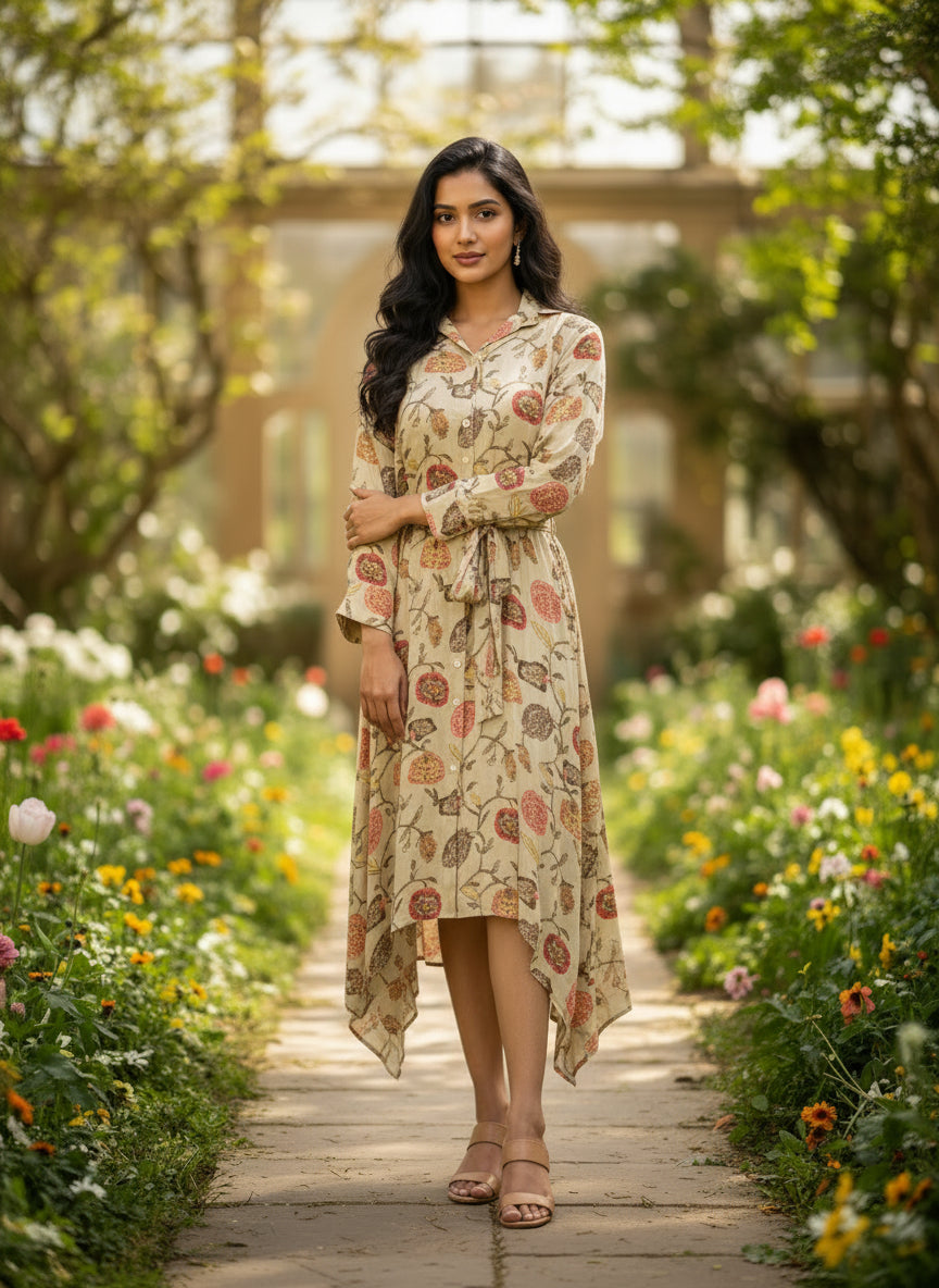 Beige Botanical Pure Bemberg Modal Shirt Dress