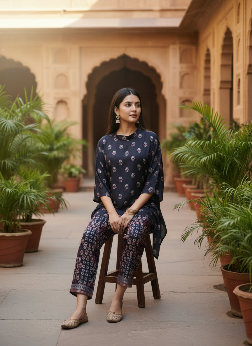 Midnight Floral Pure Bemberg Modal Kurta Set