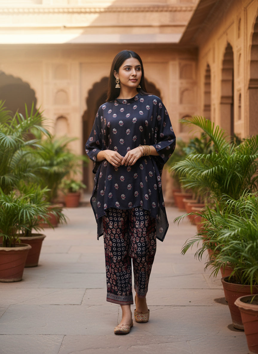 Midnight Floral Pure Bemberg Modal Kurta Set