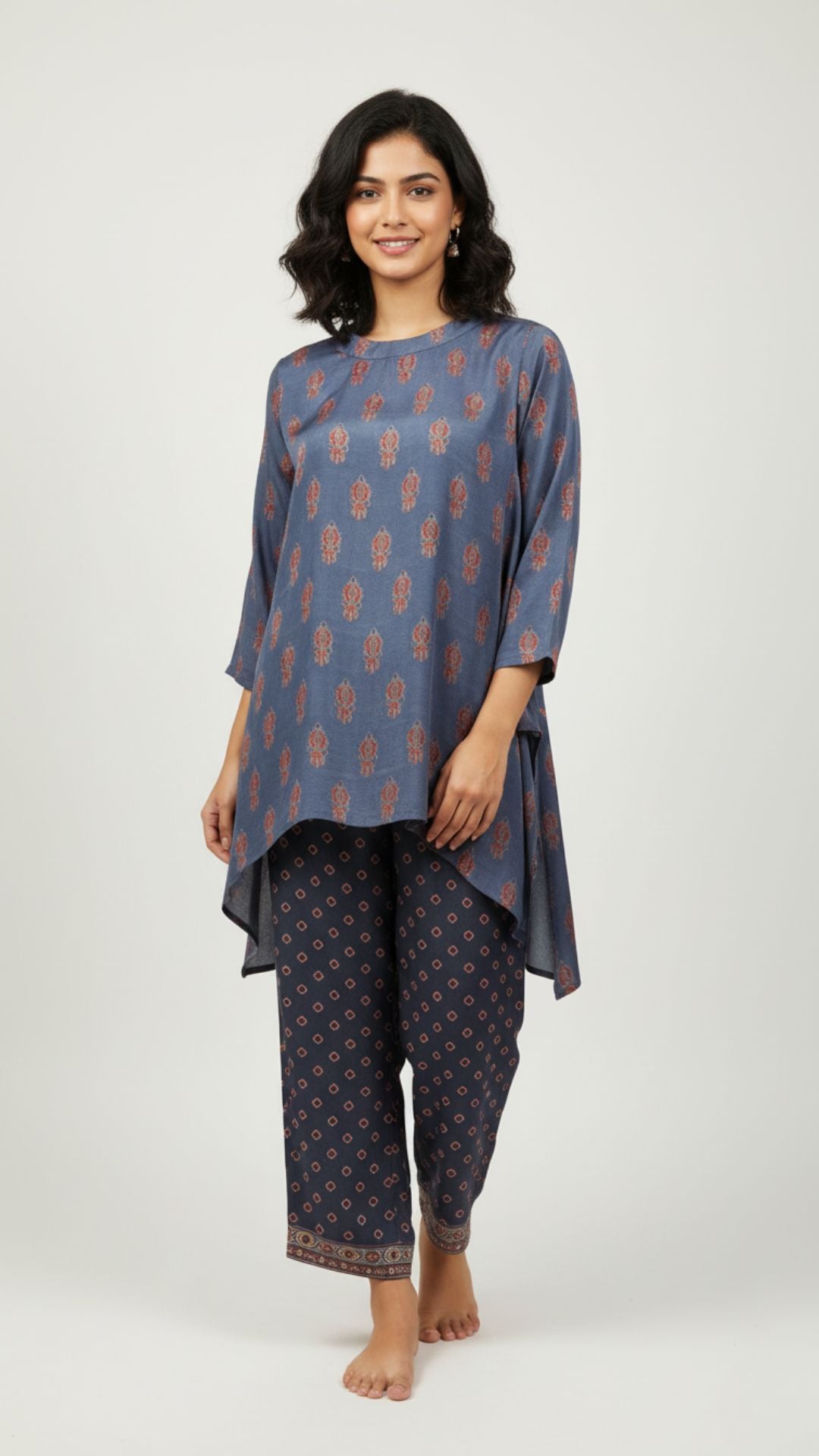 Slate Blue Printed Modal Kurta Set