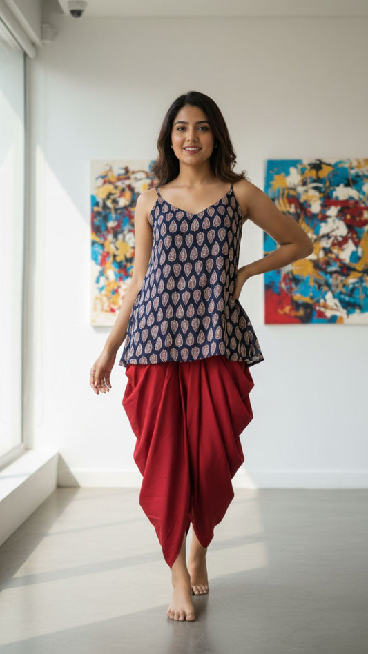 Indigo Printed Sleeveless Modal Top