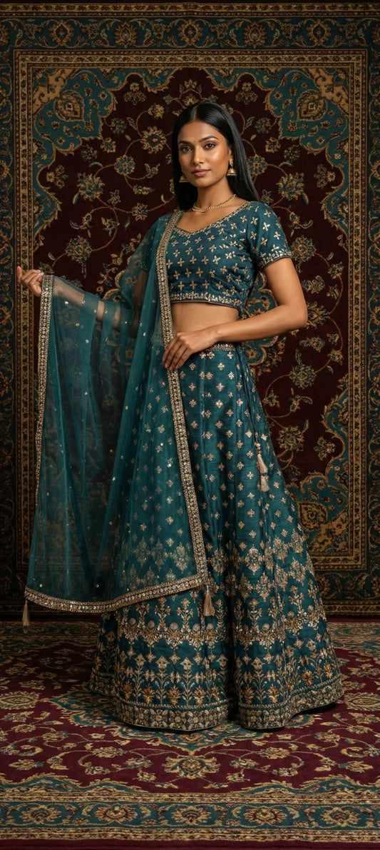 Teal Sequin Lehenga Set