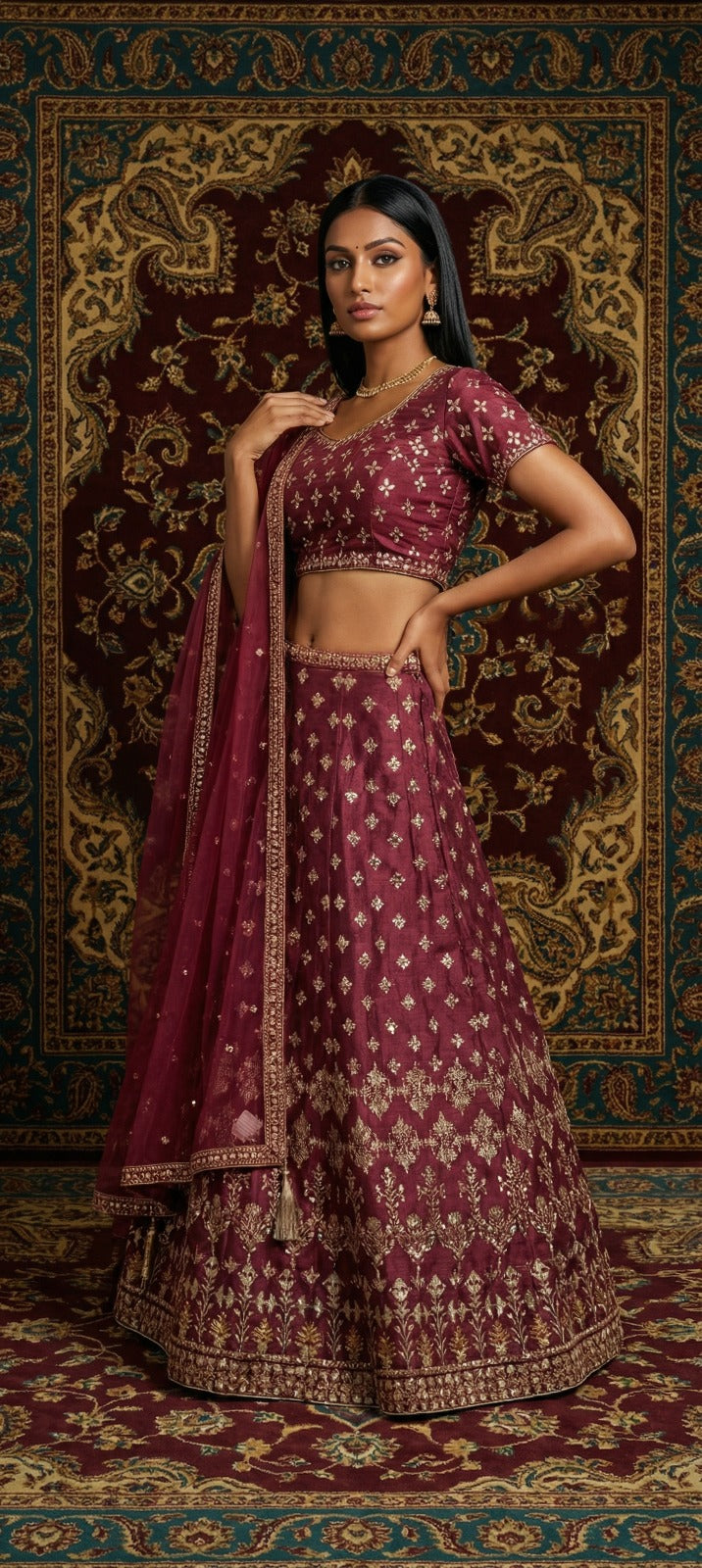 Purple Sequin Lehenga Set