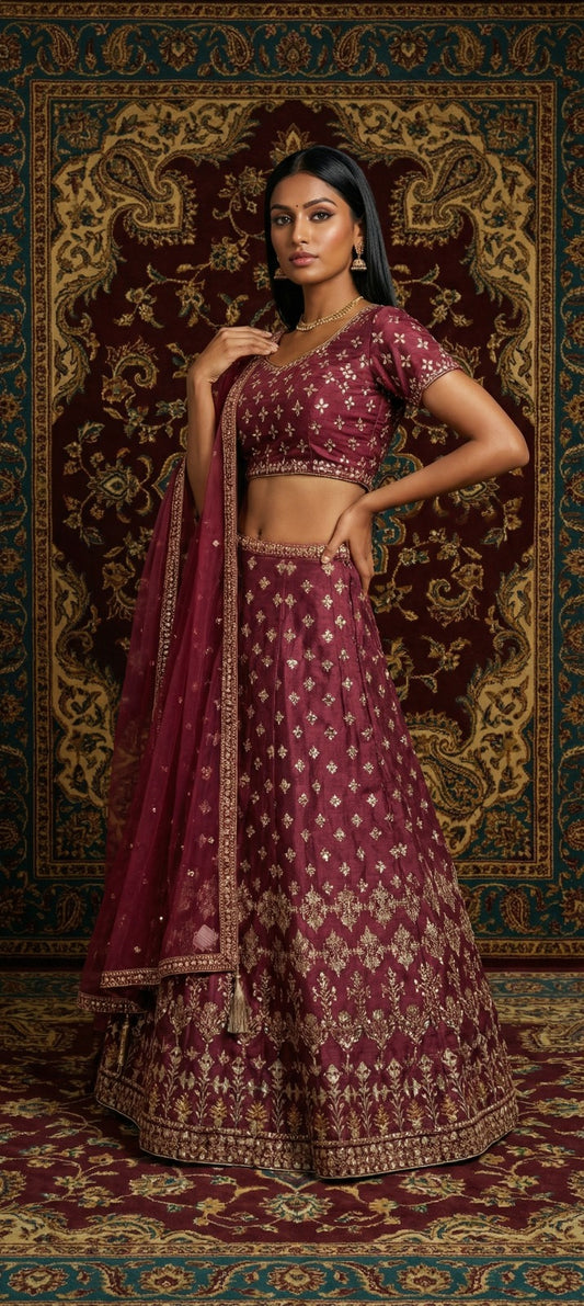 Purple Sequin Lehenga Set
