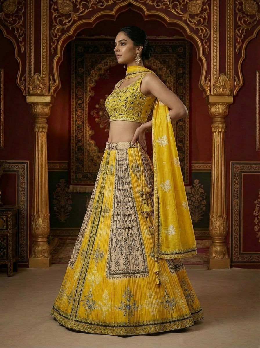 Vibrant Yellow Printed Lehenga Set