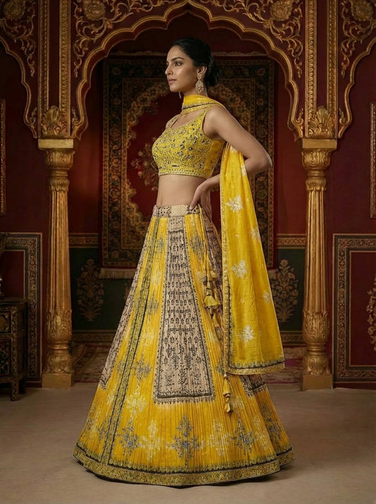 Vibrant Yellow Printed Lehenga Set
