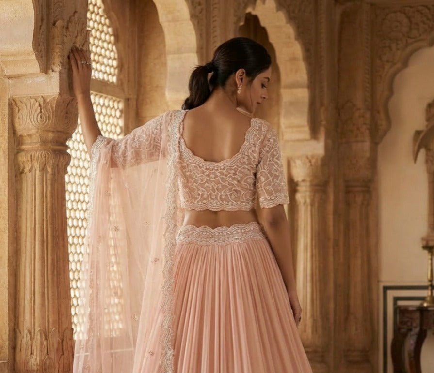 Peach Tiered Lehenga Set