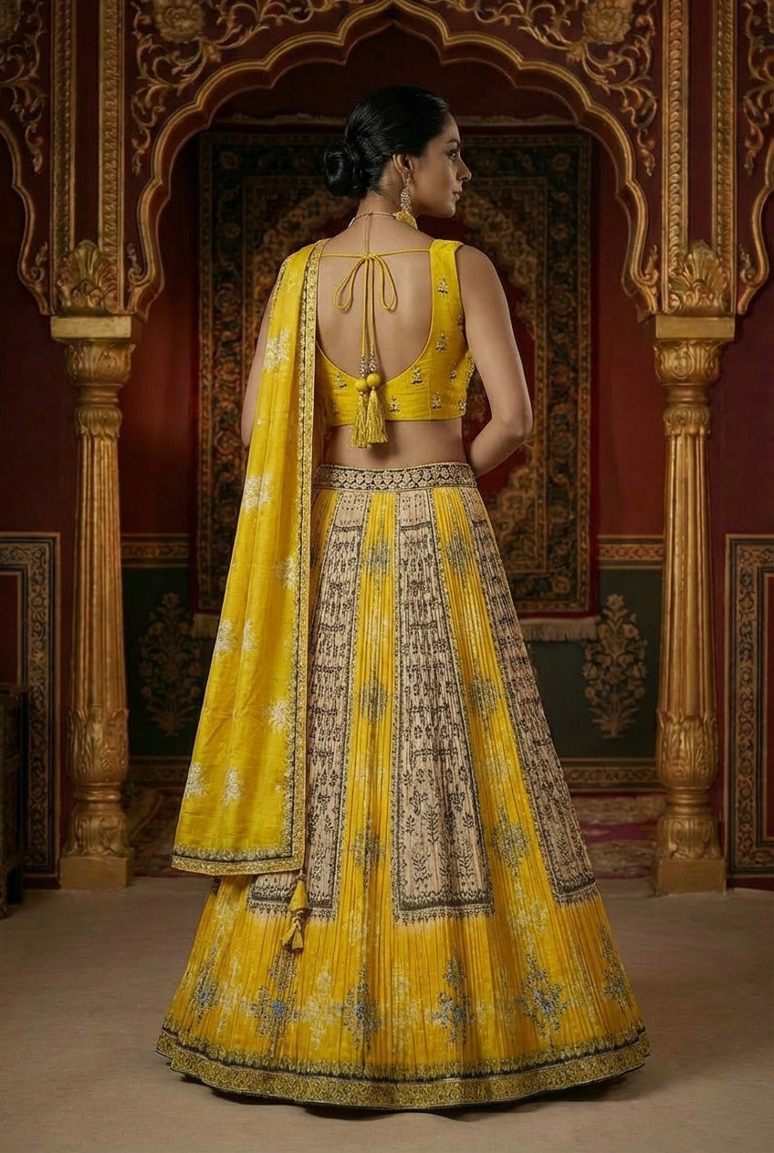 Vibrant Yellow Printed Lehenga Set