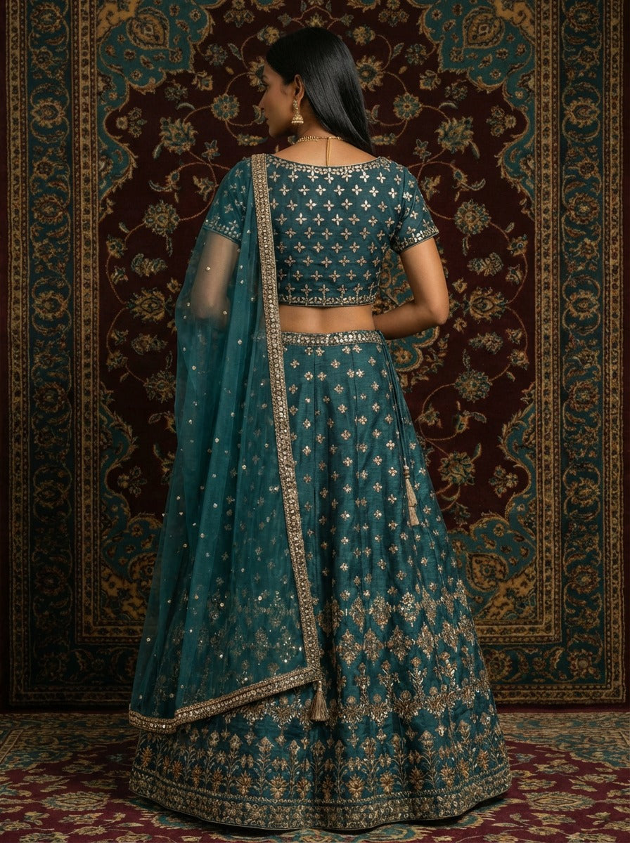 Teal Sequin Lehenga Set