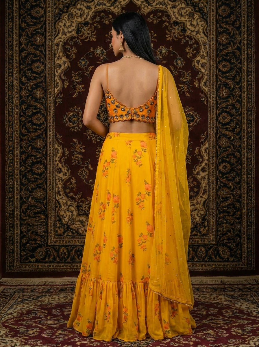 Festive Bright Yellow Lehenga Set