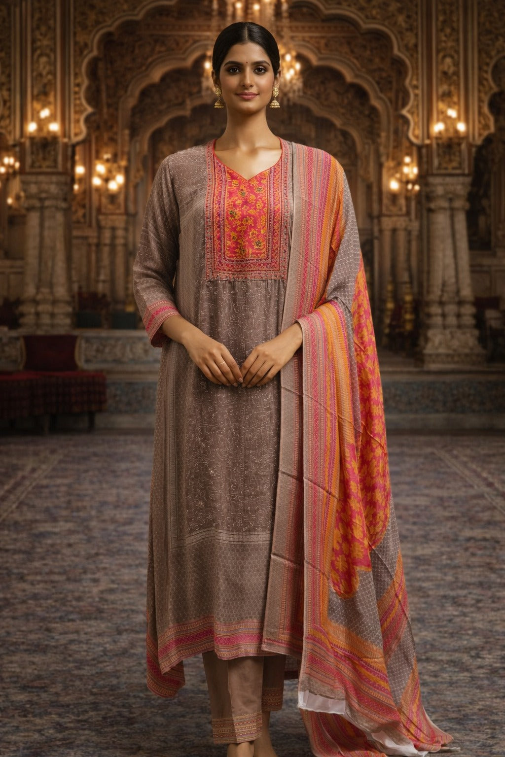 Sophisticated Block-Print Floral Kurta Set