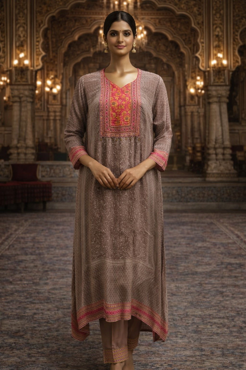 Sophisticated Block-Print Floral Kurta Set