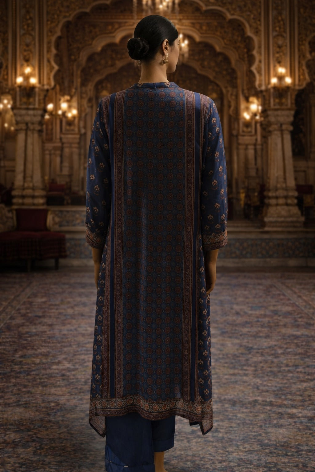 Mandarin Collar Embroidered Floral Kurta Set