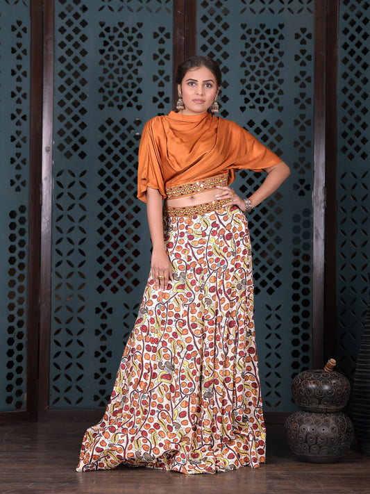 White Multicolor Printed Flared Skirt