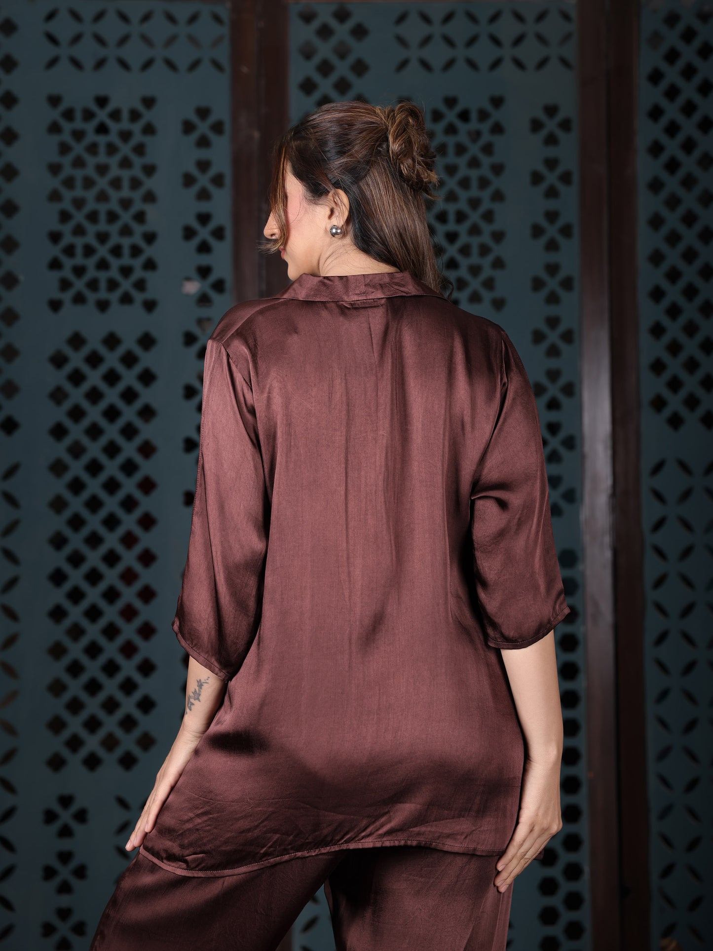 Chocolate Brown Satin Co-ord Set