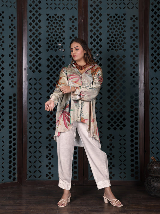 Ivory Printed High-low Shirt