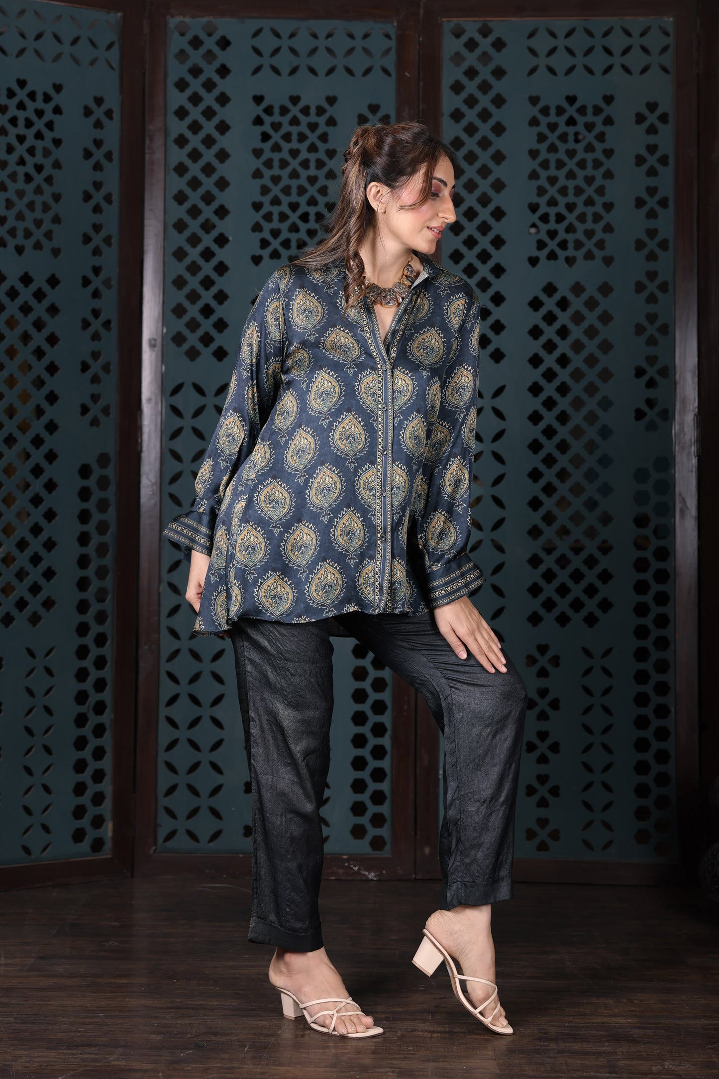 Slate Blue Ikat Print Shirt