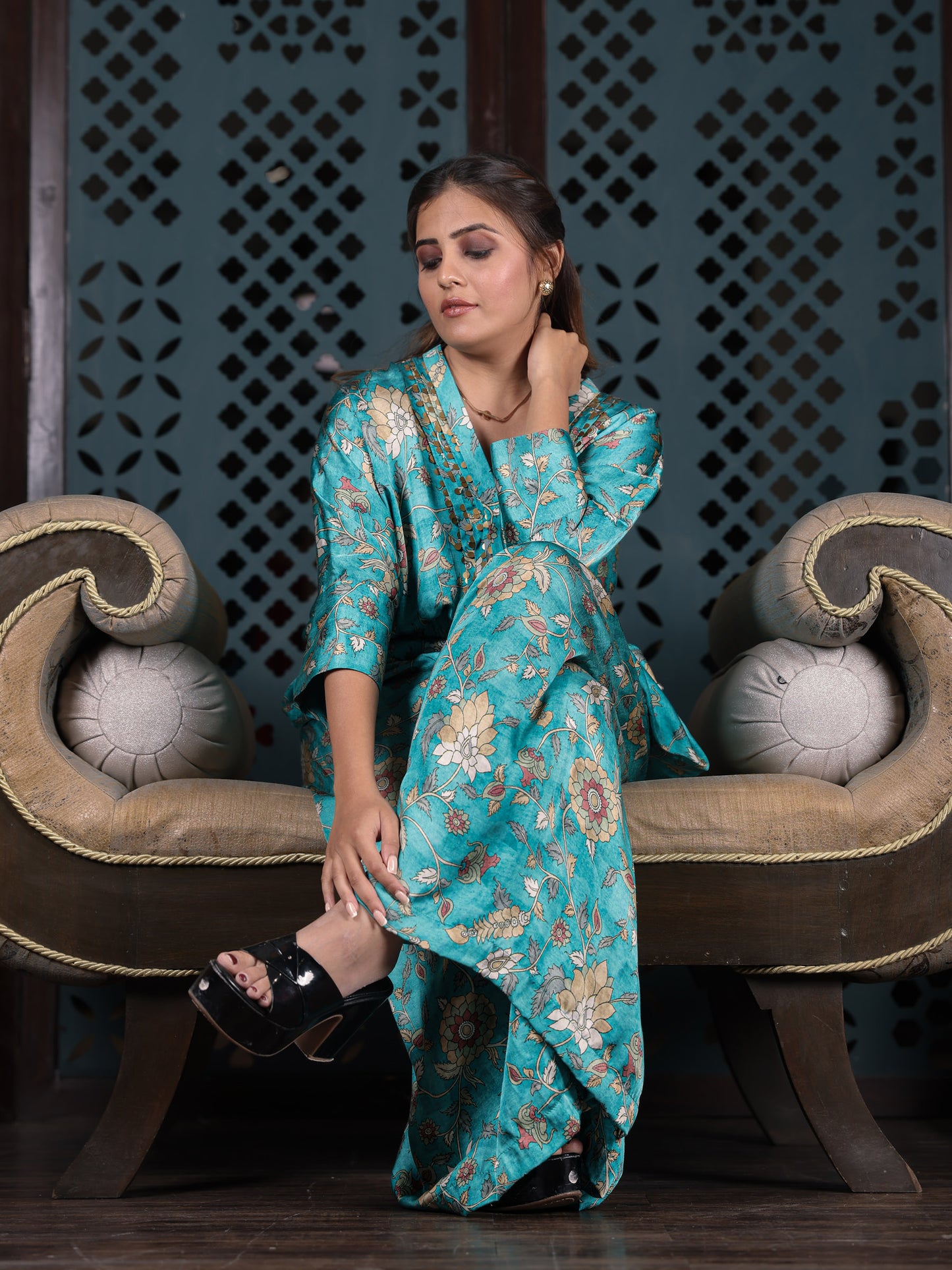 Turquoise Floral Co-ord Set