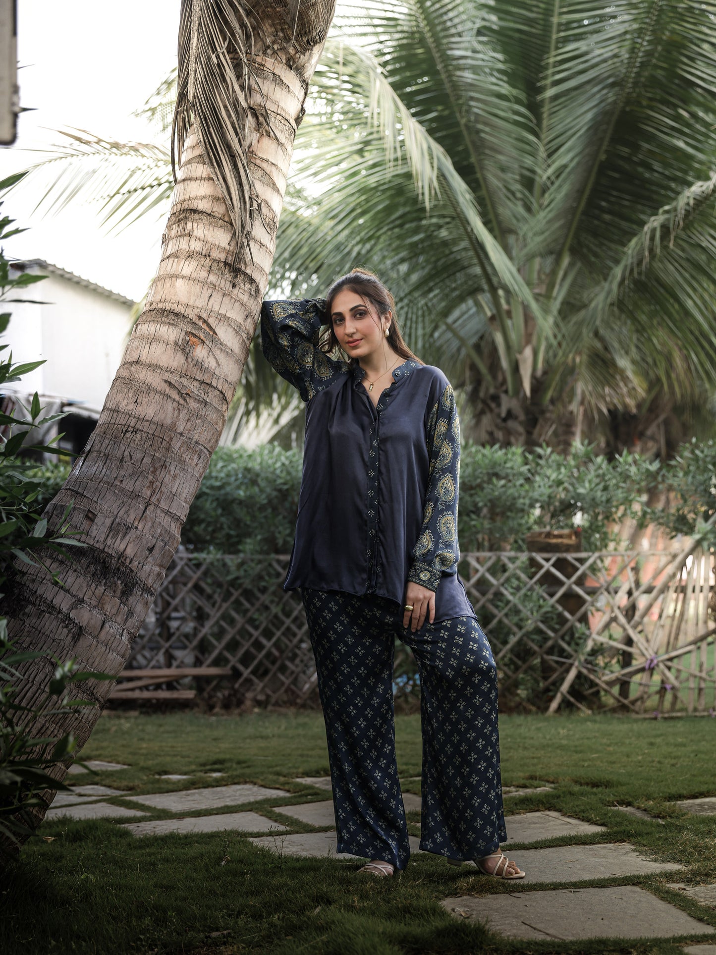 Navy Blue Printed Sleeve Co-ord Set