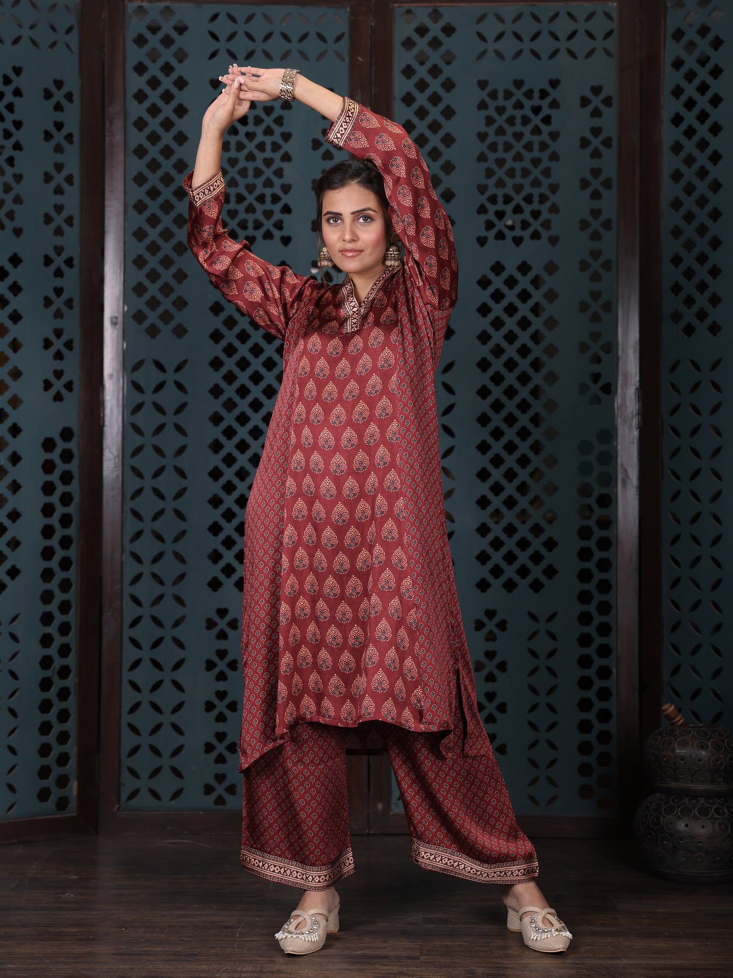 Maroon Ethnic Printed Kurta Set