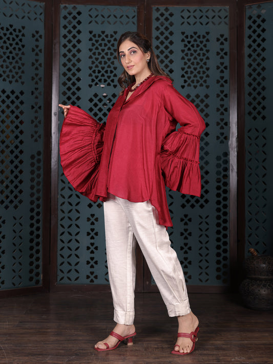 Red Shirt With Bell Flared Sleeves