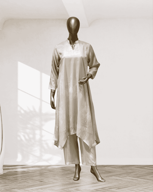 Ivory Muslin Rose Print Tunic Set