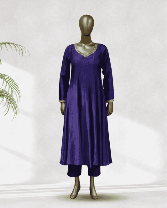 Royal Purple Dola Silk Anarkali Set