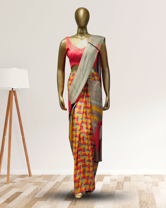 Geometric Print Crepe Silk Saree