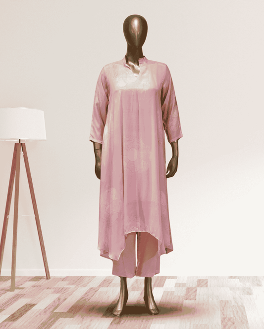 Rich Pink Muslin Rose Print Tunic Set