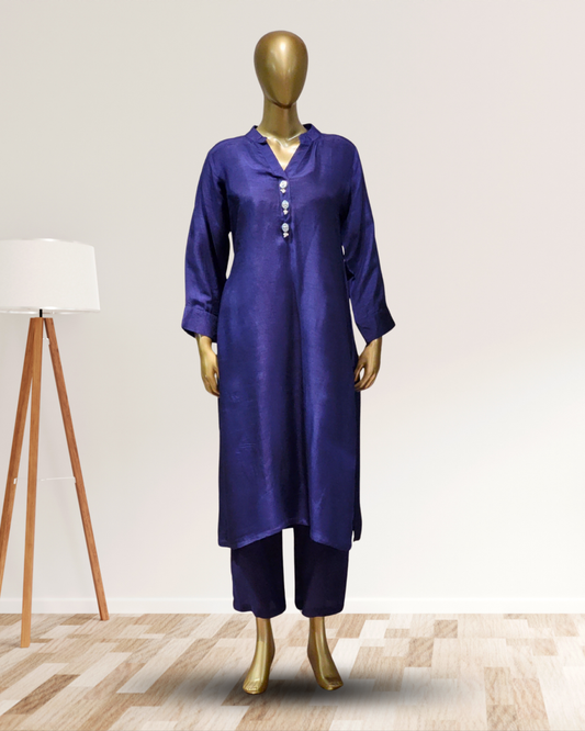 Royal Blue Dola Silk Straight Kurta Set