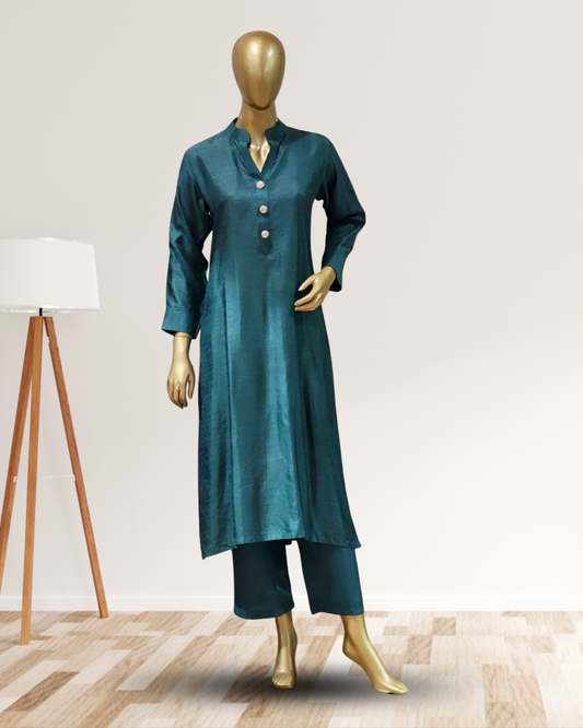 Royal Green Dola Silk Straight Kurta Set
