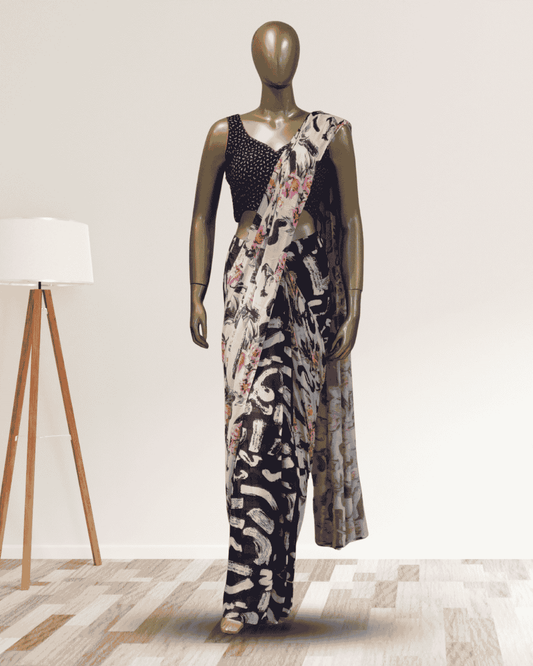 Geometric Print Crepe Silk Saree